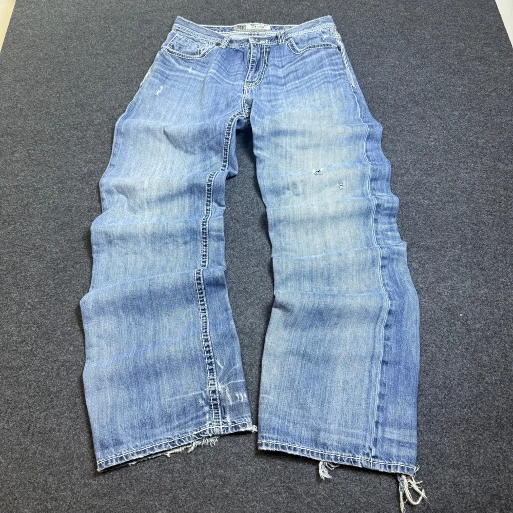 Baggy BKE Tyler Jeans Mens 31x31 Blue Distressed Boot Leg Contrast Stitch Denim